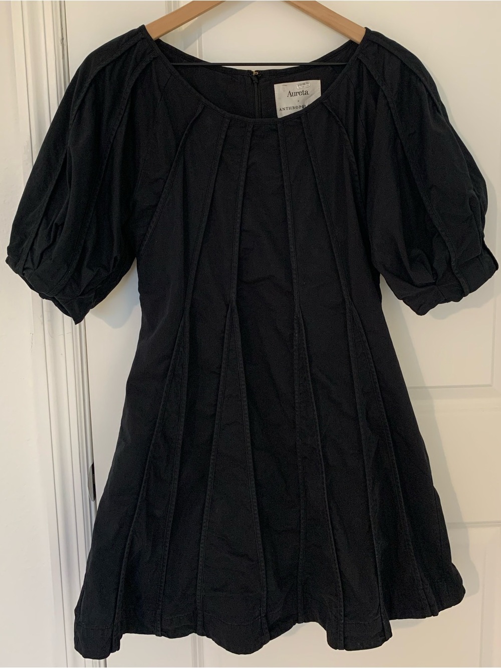 Anthropologie x Aureta Black Puff Sleeve Seamed A-Line Dress - Picture 4 of 12